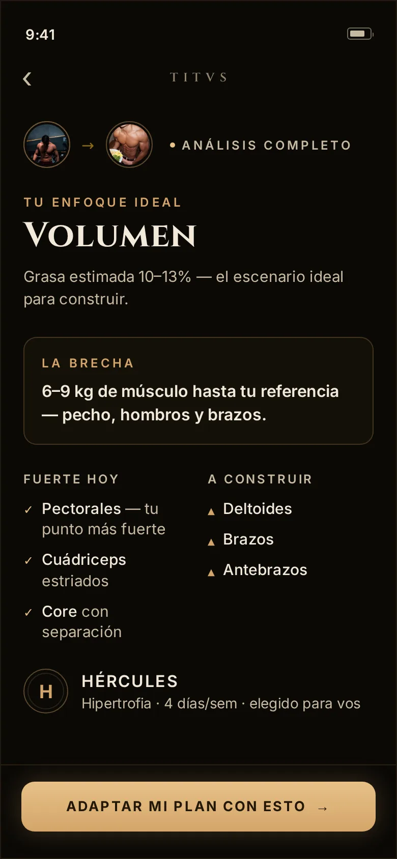 Recibís tu veredicto: enfoque, brecha con tu referencia y programa