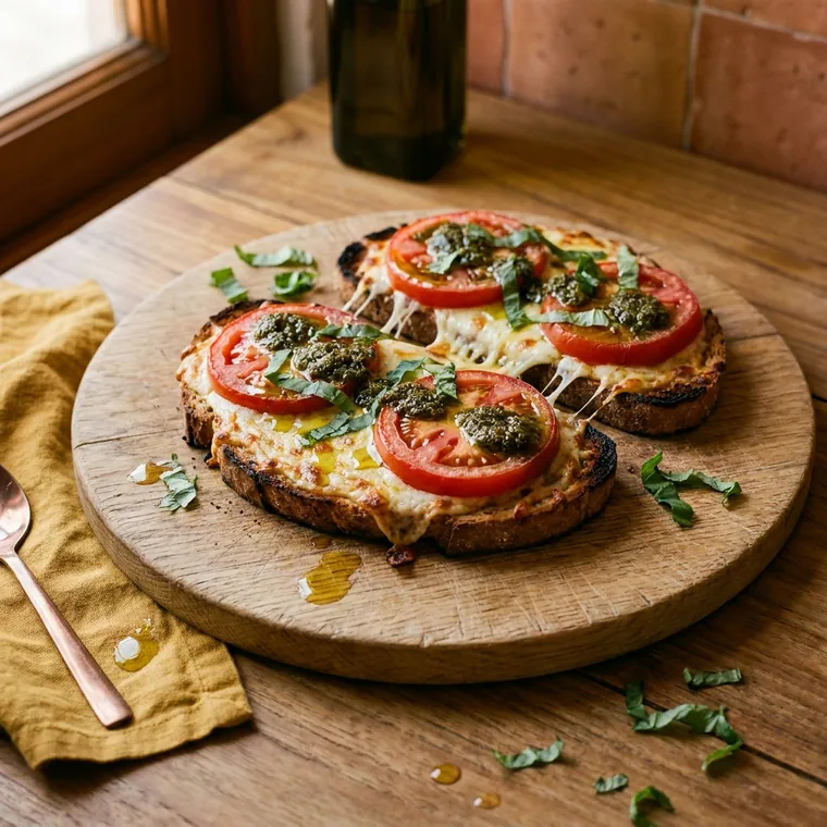 Pizza casera de tomate y albahaca